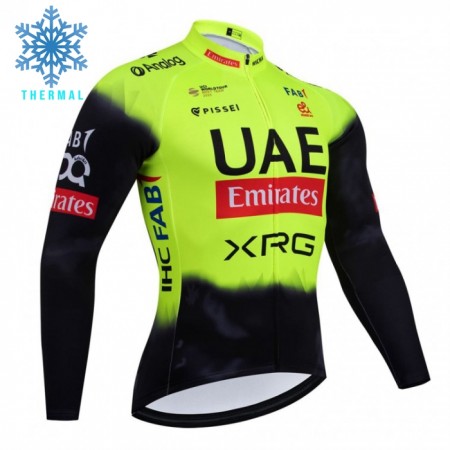 Wielershirt 2025 UAE TEAM EMIRATES Lange Mouw Winter Thermal Fleece Groente